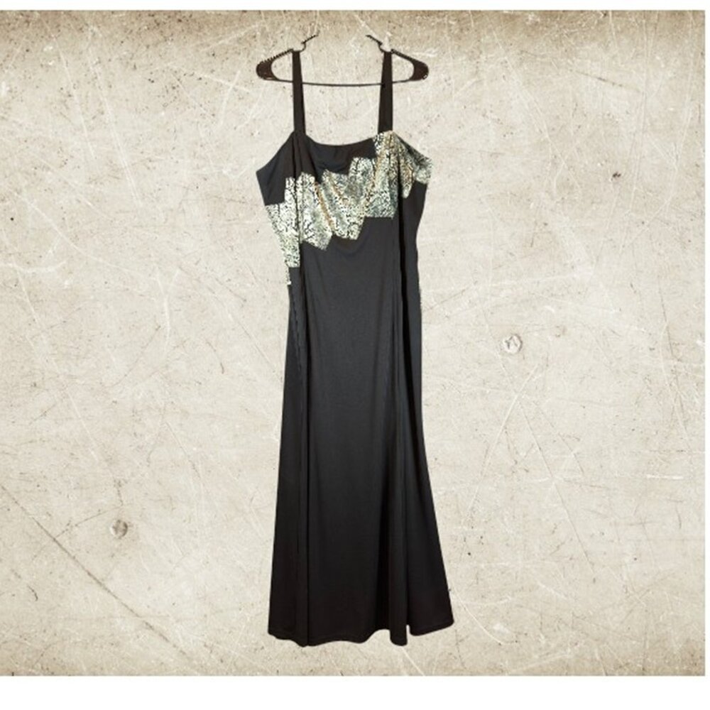 Vintage Joseph Ribkoff Formal Gown Women's 16 Black Snakeskin Panel Made in Cana